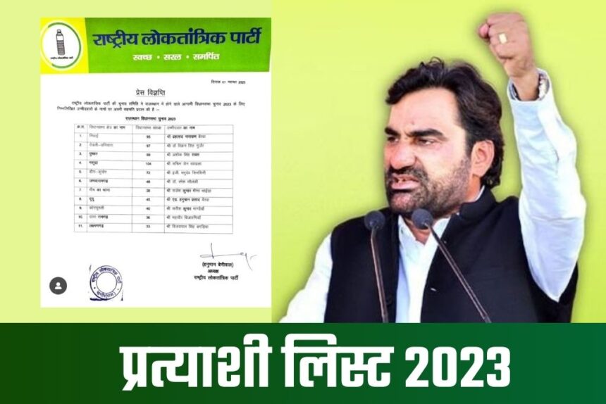 RLP Candidate list 2023 । विधानसभा चुनाव 2023 में RLP की पुरी PDF लिस्ट यहां देखें –