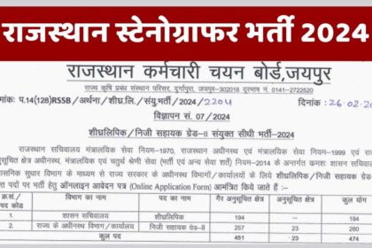 Rajasthan Stenographer Vacancy 2024: कुल 474 पदों पर भर्ती